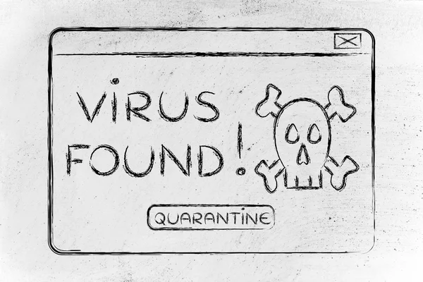 Ilustración plana de un pop-up divertido sobre un virus encontrado —  Fotos de Stock