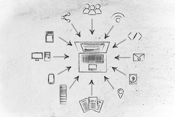 Dizüstü bilgisayar bulut bilgisayar hizmetleri dosya indirme — Stok fotoğraf