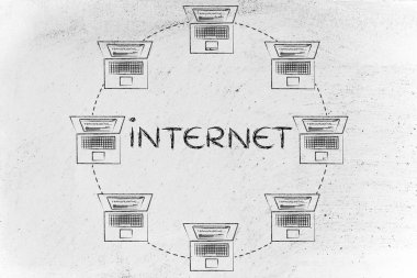 metin Internet ile ağ dizüstü bilgisayarlar bir daire şeklinde