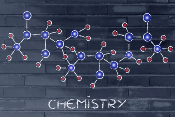 Ilustração inspirada em moléculas com texto Química — Fotografia de Stock