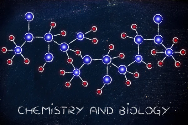 Вдохновлённая молекулой иллюстрация с текстом Химия и биология — стоковое фото