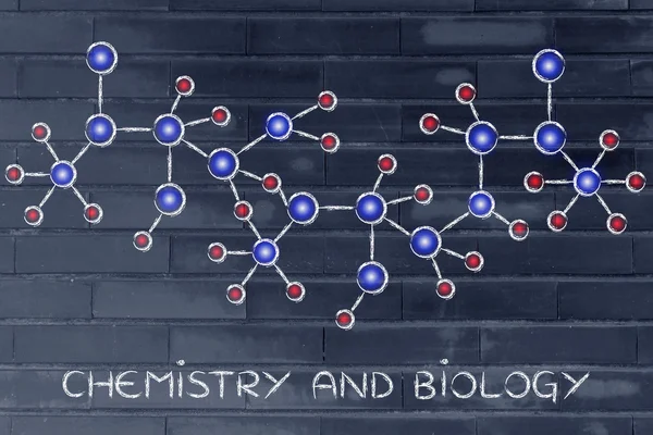 Ilustração inspirada em moléculas com texto Química e biologia — Fotografia de Stock