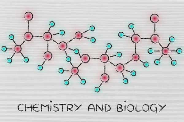 Ilustración inspirada en moléculas con texto Química y biología — Foto de Stock