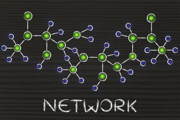 텍스트 네트워크와 추상 빛나는 네트워크 그림 — 스톡 사진