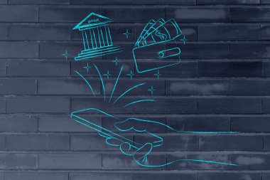 finansal uygulamalar veya smartphone üzerinden mobil bankacılık kullanan kişi