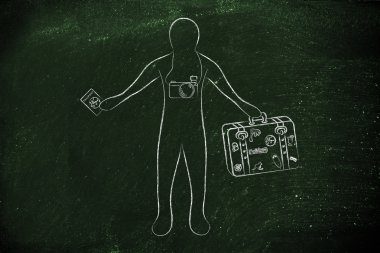 kamera tutarak onun Bagaj ve pasaport ile seyahat