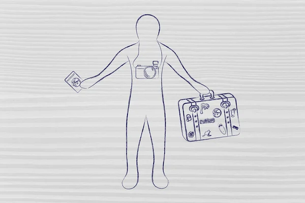 카메라를 들고 그의 여권 및 여행자 — 스톡 사진