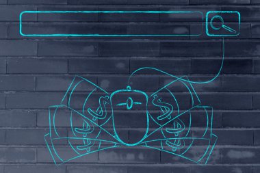 Web arama çubuğu bilgisayar fare ve nakit ile