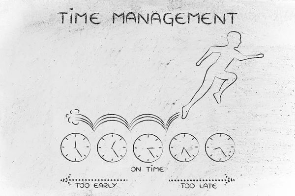 Persoon waarop klokken met tekst timemanagement — Stockfoto