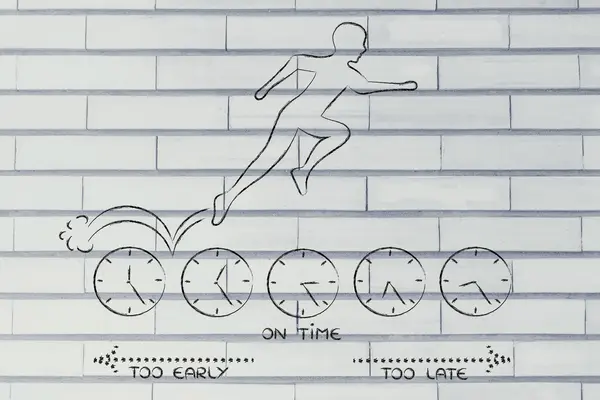 Person, die auf Uhren läuft, um pünktlich zu sein — Stockfoto