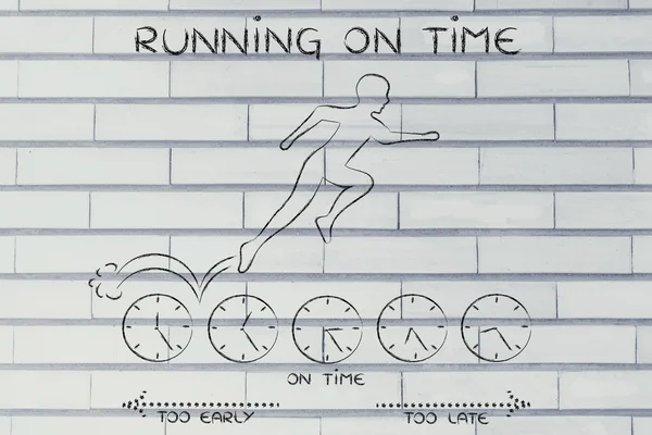 Persona corriendo en relojes con texto Corriendo a tiempo —  Fotos de Stock