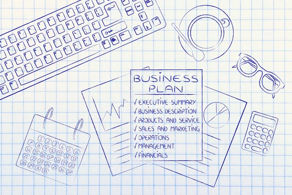 Plano de negócios detalhado & estatísticas documentos na mesa de escritório — Fotografia de Stock