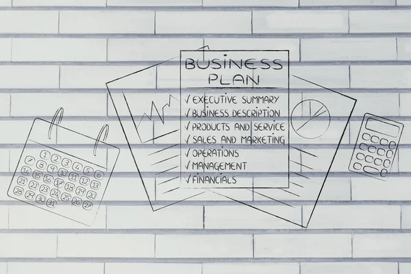 Businessplan mit detaillierten Elementen auf dem Schreibtisch — Stockfoto