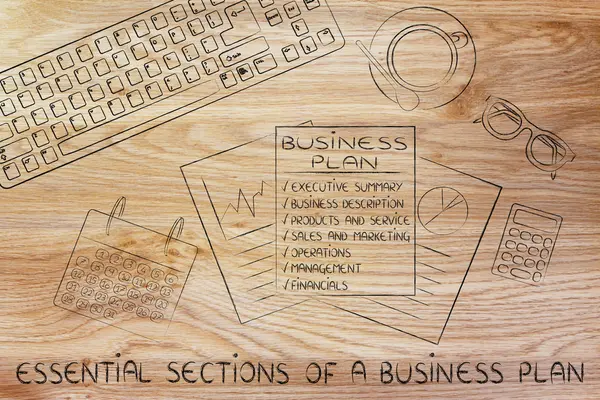 Концепция основных разделов бизнес-плана — стоковое фото