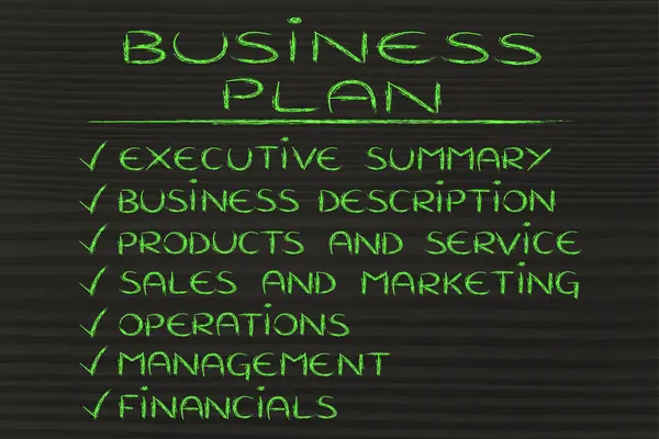 Lista de planos de negócios das principais secções e componentes — Fotografia de Stock