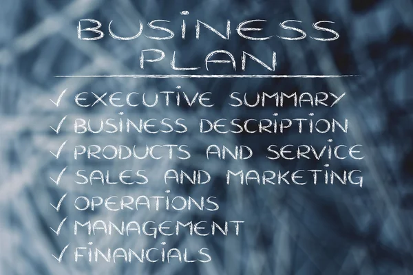 Business plan list of key sections and components — Stock Photo, Image