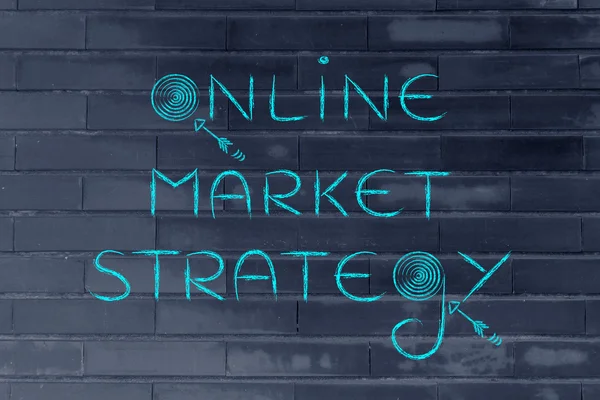 デジタル マーケティング用語「オンライン市場戦略」イラスト — ストック写真