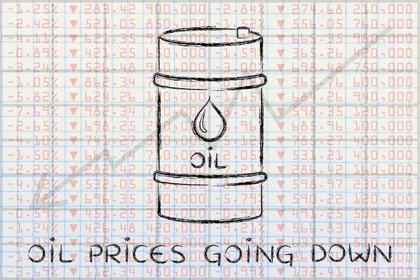 Нафтова бочка на фоні фондової біржі, з текстом Ціни йдуть — стокове фото