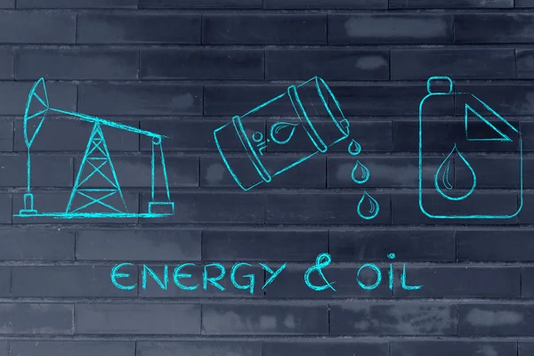 Насос валет, бочка, бак с текстом Энергия и нефть — стоковое фото