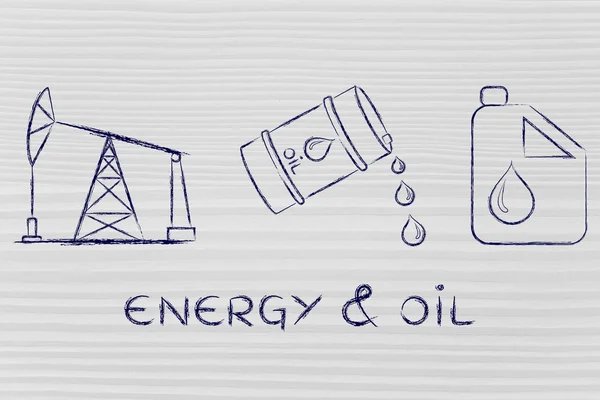 पंप जॅक, बॅरल, मजकूर सह टाकी ऊर्जा आणि तेल — स्टॉक फोटो, इमेज