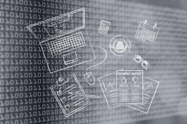 dizüstü bilgisayar ve olumlu müşteri geribildirim belgelerle