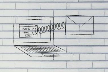 komik e-posta dışında bir bilgisayar ekranı geliyor