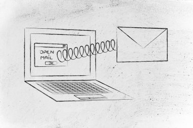 komik e-posta dışında bir bilgisayar ekranı geliyor
