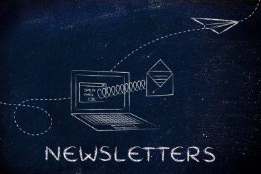 e-posta metin haber bültenleri ile bir bilgisayar ekranı geliyor