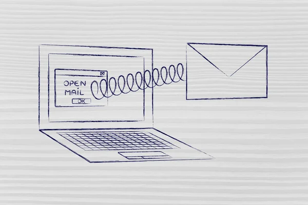 コンピューターの画面から出てくる変な電子メール — ストック写真