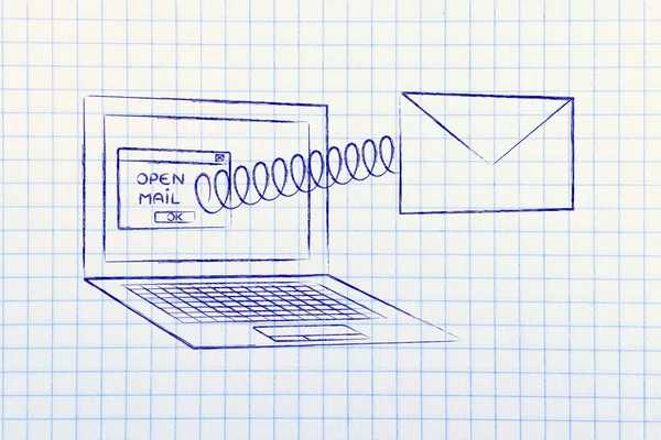コンピューターの画面から出てくる変な電子メール — ストック写真