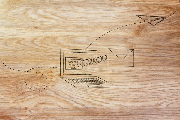 打开电子邮件来自电脑屏幕 — 图库照片