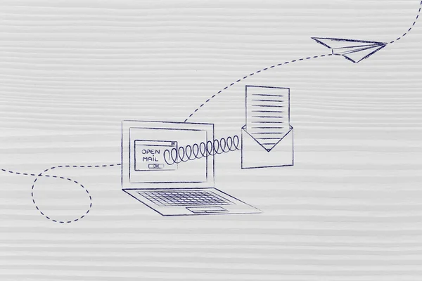 コンピューターの画面から出てくるメールを開く — ストック写真