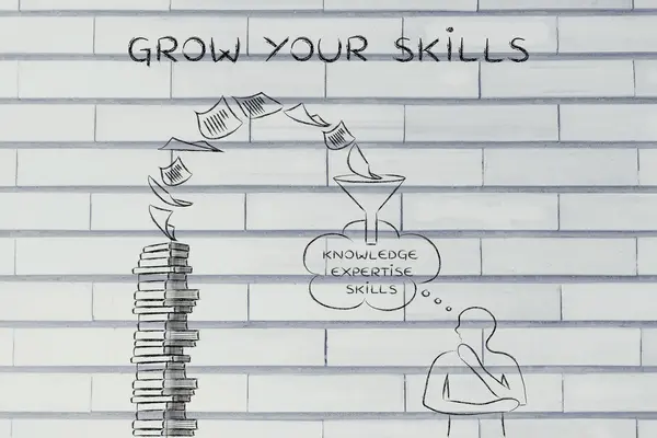 Livros sendo elaborados em knowlegde, Crescer suas habilidades — Fotografia de Stock
