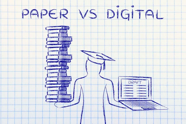 紙 vs デジタル教育コンセプト — ストック写真