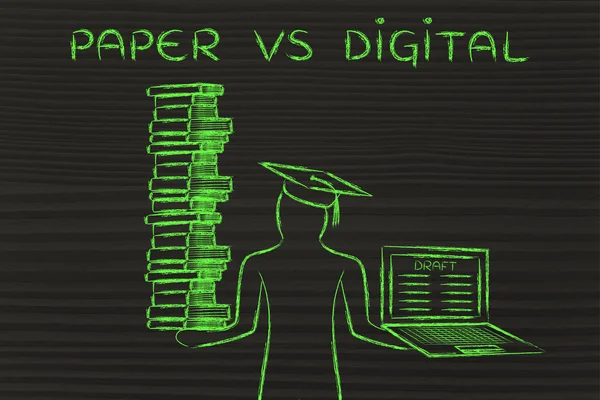 Paper vs Digital education concept