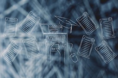 E-öğrenme öğrenci derece bol ile onun laptop