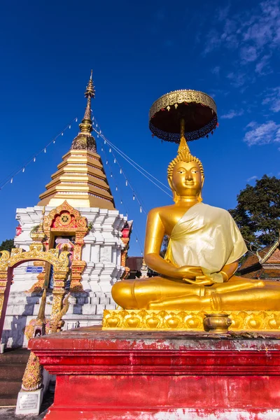 Thailändska gyllene buddha staty med pagod — Stockfoto