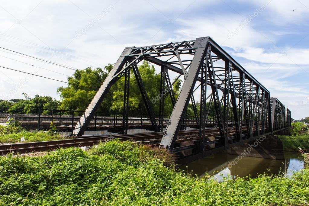 Old iron railway construction bridge in Lamphun Thailand