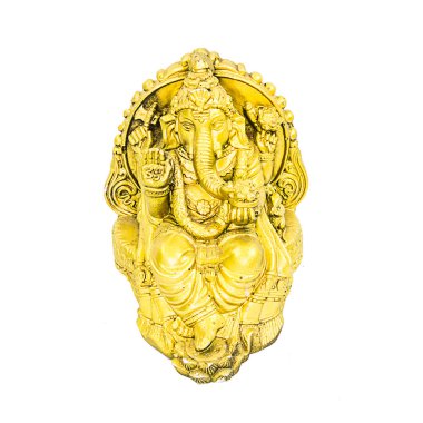 Altın Ganesh beyazda izole edilmiş.