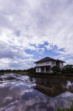 Pirinç alan ile büyük ev 