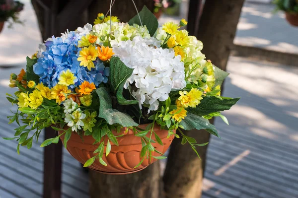 鍋に造花 — ストック写真