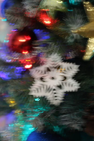 White Snowflake Cut Out Paper Christmas Decorations Blur — Stock Photo, Image