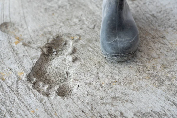 Right Footprint and Left Rubber shoe on concrete floor.