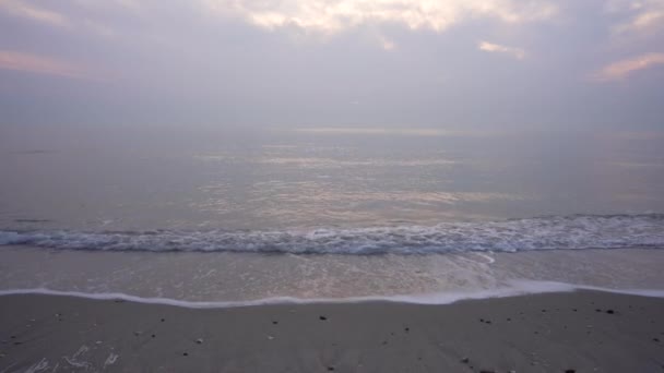 Beautiful Sea Wave Sand Summer Day Orange Golden Sunrise Sky — Stockvideo
