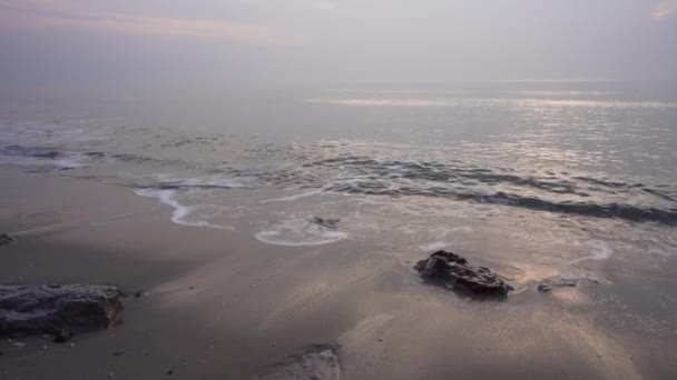 Beautiful Sea Wave Sand Summer Day Orange Golden Sunrise Sky — Stockvideo