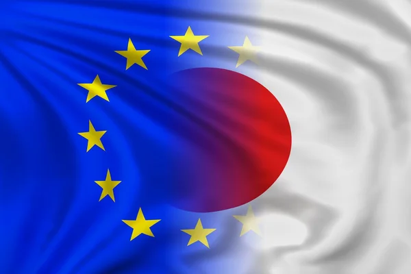 Eu und japanische Flagge — Stockfoto