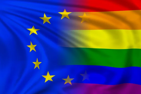 EU- und Regenbogenfahne Stockfoto