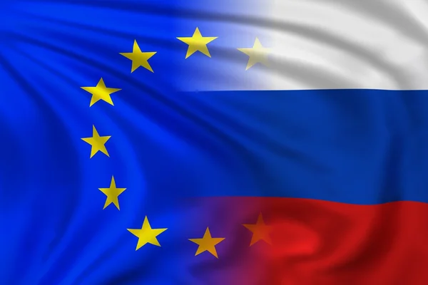 欧盟和俄罗斯的国旗 — 图库照片