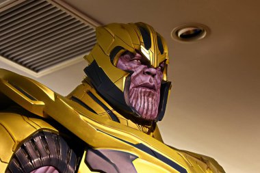 Osaka,Japan - Aug 25, 2020 :  Thanos full armor suit action figure show for promote Avengers endgame movie clipart