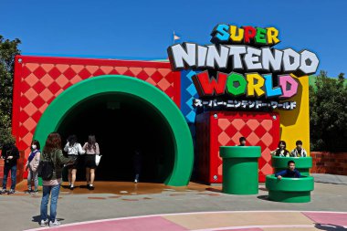 OSAKA, JAPONYA - 10 Nisan 2021: Super Nintendo World. Nintendo World, Japonya Universal Stüdyoları 'nın temalı bir alanıdır..